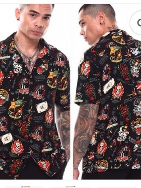 All over print Black Flashboard  Print Short-Sleeve Camp Shirt